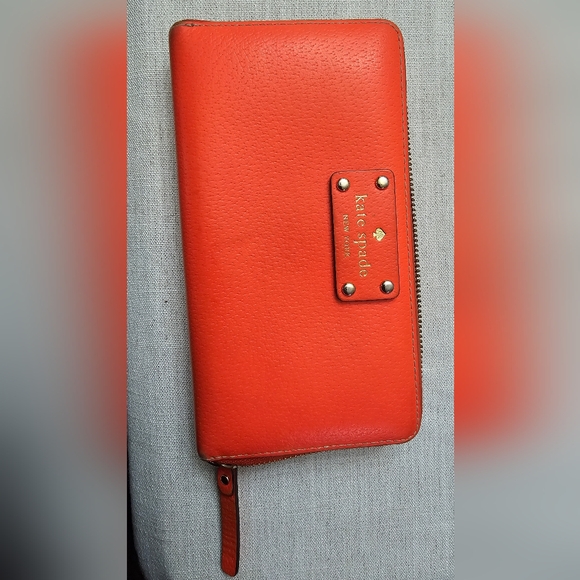 kate spade Handbags - Kate Spade Neda Wellesley Lacquer Bright Orange Leather Zip Around Wallet EUC